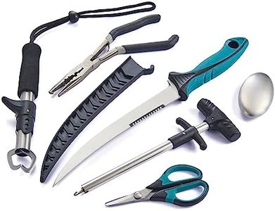 KNINE OUTDOORS 6PCS Fishing Tool Kit - Fishing Pliers, Fish Fillet Knife, Fishing Gripper, Line Snip, Fly Fishing Retractor with Retractable Lanyard, Fishing Gifts for Men