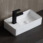 Eridanus Vessel Sink Bathroom Basin, Floating Wall Mount Ceramic Porcelain Rectangle 18" x 10", Modern Mini for Tiny Cloakroom Lavatory Corner Above Counter Vanity Save Space,Glossy White