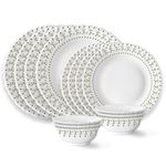 Larah by Borosil Ora Gold Fluted Series Opalware Floral Dinner Set|12 Pieces for Family of 4|Microwave&Dishwasher Safe|Bone-Ash Free|Crockery Set for Dining&Gifting|Plates&Bowls|White