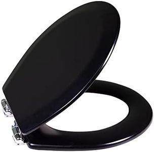 Dalton Toilet Seat Round Soft Close – Black Rustic Wooden Round Standard Toilet Seat for Bathroom – Design House, 561241-BLK