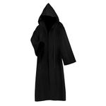 Pollen Unisex Hooded Robe Cloak, Black Robes Costume Adult Cloak with Sleeves Black Robe for Halloween Fancy Dress Party Cosplay Costume Uniform Black Cape for Women Men (M, 145cm)