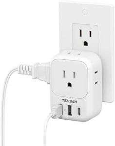 USB Wall Charger, Wall Plug Adapter Outlet Extender, TESSAN 3 Charger Block (1 USB C Port), Multi Charging Station for Cruise, Bathroom, Office, Dorm Essentials, White