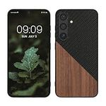 kwmobile Case Compatible with Samsung Galaxy S24 - Hard Phone Cover with TPU Bumper and Wood/Carbon Back - Dark Brown/Black