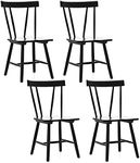 Giantex Set of 4 Windsor Chairs, Rubber Wood Dining Chairs with Spindle Back, Wide Seats, Anti-Slip Foot Pads, Max Load 330 Lbs, Armless Wood Dining Side Chairs for Dining Room, Kitchen, Black