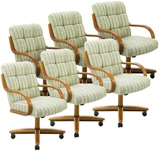 Chromcraft Set of 6 Caster Swivel Tilt Dining Chairs, Ultra Comfort Chairs Casual Wooden Cap with Metal Frame Chairs Rolling Chair on Wheels for Kitchen(Alden Garden)