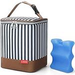 Insulated Breastmilk Baby Bottle Cooler Bag with Ice Pack Fits 4 Baby Bottles Up to 9 Ounce, Travel Baby Bottle Bag Suitable for Nursing Mom Daycare, Blue Striped