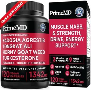 PrimeMD 12-in-1 Fadogia Agrestis and Tongkat Ali for Men - Testosterone Supplement for Men with Turkesterone - Men's Health Supplement for Overall Well-Being with 1342mg Per Serving (120 Capsules)
