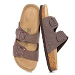 FITORY Womens Flat Sandals with Cork Footbed, Open Toe Slides Adjustable Slip On Slippers for Summer Brownish Yellow Size 4