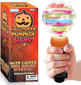 ArtCreativity Light-Up Halloween Pumpkin Magic Wand Toy with Sound, Jack-O-Lantern Light Up Toys for Kids, with Light Up & Spinning & Sound Effects, for Kids, Halloween Party Favor