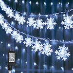 Joomer Christmas Lights,Snowflake String Lights 100 LED 33FT String Lights Plug in Fairy Lights 8 Modes Waterproof Connectable for Indoor Outdoor Wedding Birthday Christmas Decorations(White)