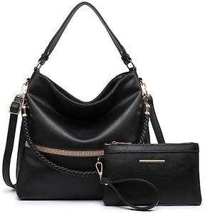 Dasein Hobo Handbags for Women Purses Vegan Leather Shoulder Bags Bucket Purse Large Tote Set with Long Strap (black)