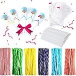 360Pcs 6inch Lollipop Sticks, Cake Pops pop Bags and Wrappers Chocolates Cookies Set Including 120 Parcel Bags, Papery Treat Colorful Metallic Twist Ties