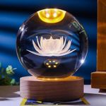 V-VRAT 3D Moon Crystal Ball Night Lamp, Crystal Ball Night Light, USB Table LED Wood Base Crystal Ball for Home,Office Decoration (6cm X 6cm) (Lotus)