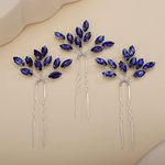 Teyglen 3pcs Bridal Crystal Hair Pins Rhinestones Hair Pieces Simple Crystal Wedding Hair Accessories Handmade Hair Pins for Women Bride Girls (Blue)