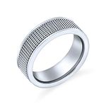 Bling Jewelry Customizable Unisex Couple Rope Chain Mail Mesh Cable Wedding Band Biker Ring for Men Teens Oxidized Silver Tone Stainless Steel 8MM Wide