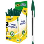 BIC Cristal ORIGINAL Medium Daily BALLPOINT PENS Biros 1.0 mm Everyday Essay Writing Home School Office Stationery Supplies Clear Barrel 4 Colours BLACK RED BLUE GREEN RGB Stick Pen (GREEN, 50 X PENS)