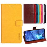 BeyondTop Case for Oppo A16S PU Leather Wallet Flip has Kickstand function and Card Slots with Magnetic Buckle Phone Cover for Oppo A16S-Yellow