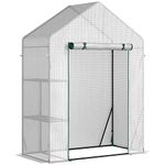 Outsunny 56"x29" Walk-in Greenhouse for Outdoor, Portable Gardening Plant Hot House with 2-Tier Shelf, Roll-Up Zippered Door, PE Cover, Green