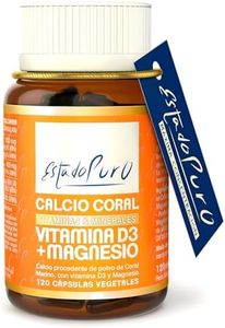 Calcio y Vitamina D Estado Puro | Calcio Coral Marino (1000 mg) + Vitamina D3 (400 UI) + Magnesio Citrato (400 mg) | Huesos y Articulaciones Fuertes | 120 Cápsulas Vegetales de Tongil