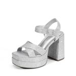 DREAM PAIRS Women's Platform Chunky Heels Square Open Toe Ankle Strap High Heeled Sandals Y2K Shoes for Party Brunch SDHS2330W SILVER-GLITTER Size 5 UK/7 US