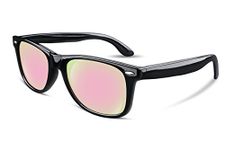 FEISEDY Womens Mens Polarised Trendy Sunglasses UV400 Protection Classic Retro Sun Glasses, Black/Mirrored Pink