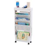 DOEWORKS Bookshelf Book Rack Small, Storage Trolley Cart 5-Tier Storage Cart with Wheels Rolling Cart, Storage Shelf Rack for Kitchen Bathroom Bedroom Office, White