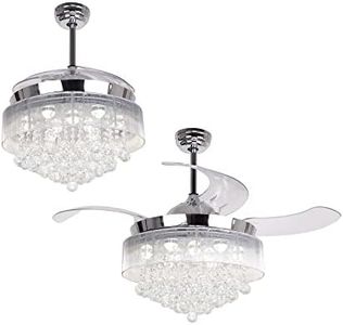 Parrot Uncle Ceiling Fans with Lights and Remote Retractable Chandelier Ceiling Fan with Light LED for Bedroom, 4000K Cool White Lights, 46 Inch, Chrome