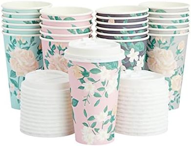 Juvale 4 Pastel Designs 24 Pack Floral Paper Coffee Cups with Lids - Disposable To-Go Drinkware for Birthday Parties, Wedding Receptions, and Baby Showers - Coffee Cup 16 Oz