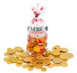 HiCollections Christmas Chocolate Gifts - 1 Bag Divine Milk Chocolate Coins (Pack of 3 nets) in Christmas Themed Gift Bag 195g