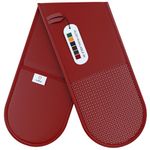 Double Oven Gloves Heat Resistant by Laffair® - Maroon Oven Gloves - Non-Slip Silicon - Modern Oven Mitt & Potholder for Home Cooking - Maximum Heat Protection