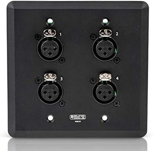SoundTools WallCAT Female XLR Black – 4 Channel XLR Wall Plate for Shielded CAT5/6/7 Cables – Supports Analog Audio AES3 DMX and Intercom – Easy No Solder Installation with Durable Aluminum Finish
