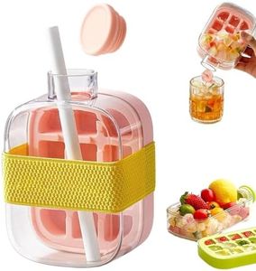 2026 Upgrade 2 in 1 Ice Cube Bottle with Straw,Portable Ice Cube Tray Built in Ice Mold Cup,Press to Release Touch Free Ice Tray Leak Proof Lid for Outdoor Office Travel Home Essential (Pink, 27 OZ)