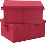 HOONEX Storage Bins with Lids for Organizing, Pack of 2, Storage Boxes with 2 Carrying Handles and Sturdy Heavy Cardboard, 16.5" L x 11.8" W x 7.5" H for Shoes, Books, Clothes, Red