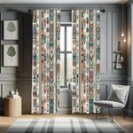 Ambesonne Ethnic Curtains, Folkloric Style Floral Ornaments with Bohemian Oriental Motifs as Stripes, Window Treatments 2 Panel Set for Living Room Bedroom, Pair of - 28" x 84", Teal Coral and Orange