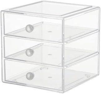 Stackable Acrylic Eye Glass Storage Organizer Box Holder for Sunglasses, Reading Glasses, Lens Cleaning Cloths, and Accessories - 3 Divided Drawers, Clear