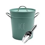 Rae Dunn Ice Bucket with Scoop - Stainless Steel Bucket with Handle, Lid and Ice Scooper - 4 Qt. Storage Bin for Ice Cubes for Bars, Parties, Backyard Barbeques, Picnics, and Camping (Sage)
