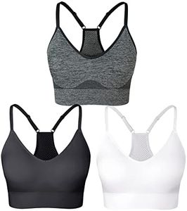 SEGRILA Women’s Sports Bra Padded Racerback Workout Yoga Bras with Adjustable Straps,Black+Ivory+Grey,M