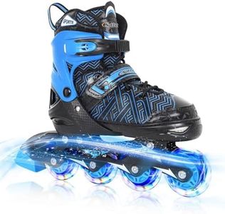 Nattork Adjustable Inline Skates for Youth Big Boys - with Light up Wheels - Blue Blade Roller Skating for Beginners Size 5 6 7 8 Ages 11 12 13 14 15