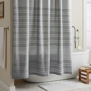 TOWN & COUNTRY EVERYDAY Sophia Textured Solid Cotton-Rich Breathable Fabric Shower Curtain with Reinforced Buttonhole Top Hem, Charcoal Grey, 70"x72"