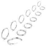 MILACOLATO Cartilage Hoop Earrings for Women Men Surgical Steel Hoop Huggie Earrings 18G Silver Gold Lobe Nose Daith Helix Piercing Jewelry, Hoop Hinged Sleeper Earrings Set 6Pairs 10/12/14/16/18/20mm