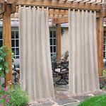 Smarcute Outdoor Linen Sheer Curtains for Patio Waterproof Divider Privacy Added Light Filtering Porch Decor with Detachable Self-Stick Tab Top for Gazebo/Cabana, Natural, 2 Pieces, W132cm x D213cm