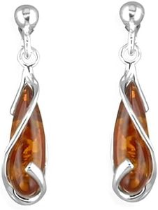 Pendientes colgantes de plata de ley y ámbar báltico para mujeres/niñas, aretes de gota inusuales, joyería de ámbar, 080467, Plata de ley, Ámbar