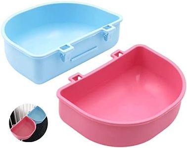 2 PcsRabbit Food Water Bowl, Guinea Pig Plastic Food Basin Dish, Chinchilla Hanging Portable Feeding Bowl (Pink and Blue)