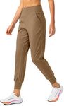 Soothfeel Women's Joggers with Zipper Pockets High Waisted Athletic Workout Yoga Pants Joggers for Women Regular (Dark Khaki, Small)