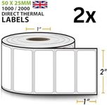 2X 1000 Labels | 2" X 1" | 50mm x 25mm Direct Thermal Self-Adhesive Labels – Perforated UPC Barcode FBA Labels | Compatible with Rollo & Zebra Desktop Printers | 2 Rolls, 2000 Labels in Total