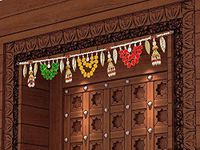 CraftVatika Fancy Toran for Pooja Room Bandarwal Toranam for Main Door/Wall Hanging Diwali Decoration Pompom Toran Multicolor (37 Inches x 5 Inches)