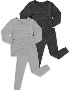 JunNeng Bamboo Viscose Pajamas for Toddler Baby, Boys Girls Solid Snug Fit Pajamas Long Sleeve Sleeper, Dark Grey+Light Grey 6-7 Years