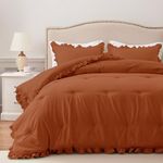 HARBOREST Twin Comforter Set Burnt Orange - Ruffle Comforter for Twin Size Bed, Fluffy Twin Size Comforter Set for All Seasons, 2 Pieces Shabby Chic Bedding Comforter Sets(1 Comforter & 1 Pillow Sham)