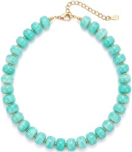 Elystara Mint Green Beaded Necklace for Women, Chunky Acrylic Barrel Bead Choker, No Pendant, Statement Bead Choker Necklace, Adjustable Summer Beach Boho Layering Jewelry Gift