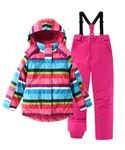 M2C Girls Thicken Warm Hooded Striped Ski Snowsuit Jacket & Pants 10-12 Rose